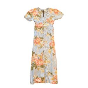 Billabong v neck midi dress light blue floral XS